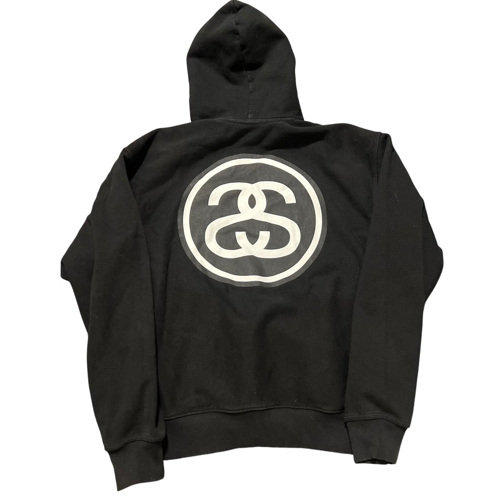 Stussy‎ Mens Black SS Link Graphic Hoodie Pullover Sweatshirt Large
